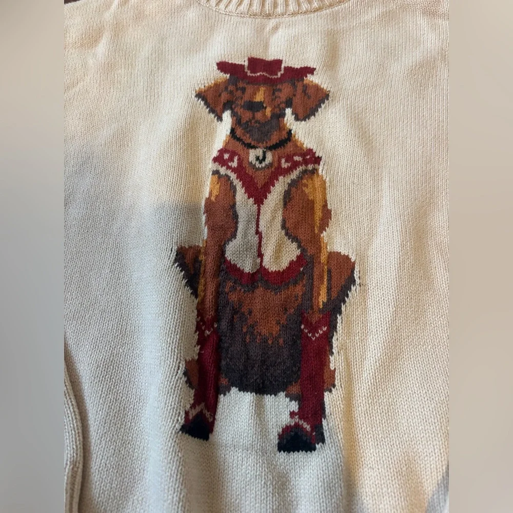 Porridge Anthropologie Jolene Pullover Sweater Western Dog Cream Size Small - Picture 4 of 5